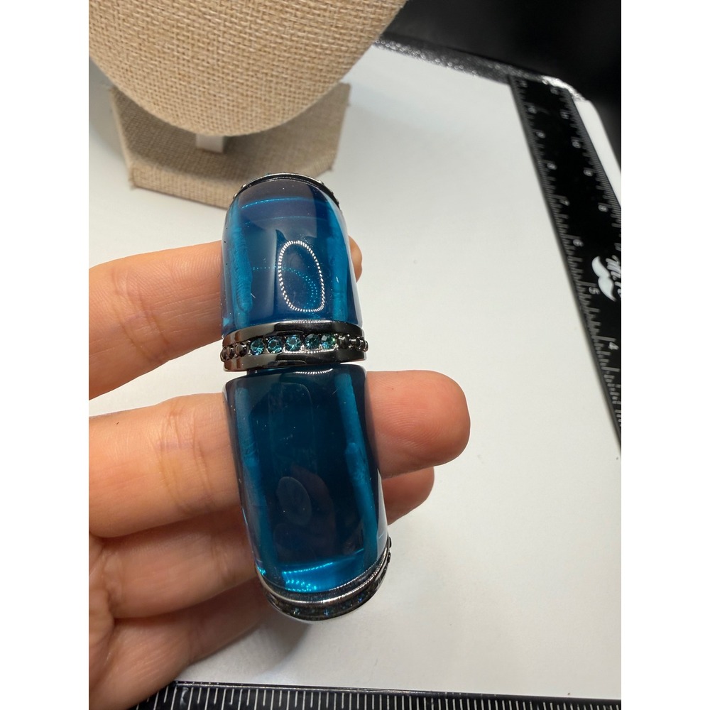 Chunky Teal Blue‎ Translucent Acrylic Stretch Bracelet Gunmetal Spacers